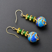 Thai female abacus s925 silver plated earrings amber burn blue cloisonne beads fashion ethnic earrings