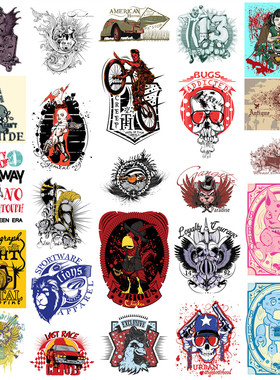 矢量设计素材 25张欧美摇滚骷髅风格哥特刺青纹身海报T恤模板 EPS