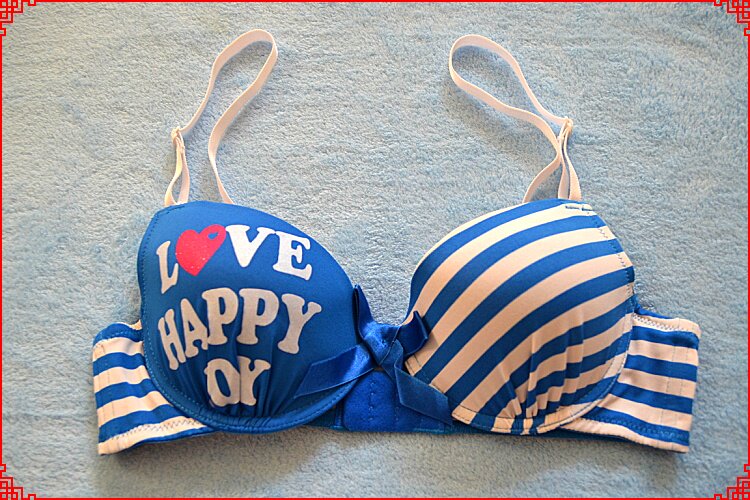 日单 海军风蓝白条聚拢光面胸罩  可爱性感活力甜美少女文胸 70bc