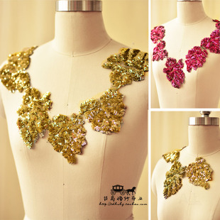 服装装饰辅料金色叶子领花亮片蕾丝花边大布贴861新娘头饰材料