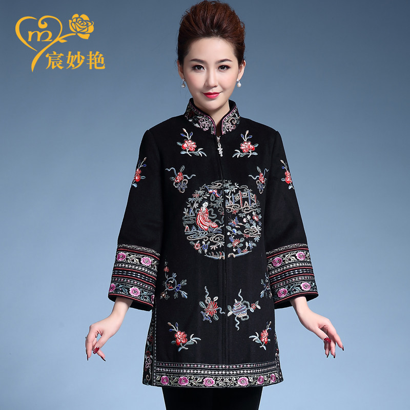 毛呢外套妈妈装中老年女装秋冬棉衣中长款加厚中年加大码呢子大衣