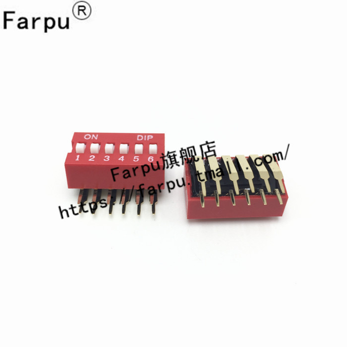 Farpu丨DA-06侧拨弯脚 6位拨码开关 红色编码开关6P 脚距2.54MM
