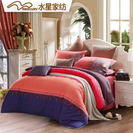 水星家纺 全棉加厚保暖磨毛四件套咖洛妮 保暖床单被套床上用品