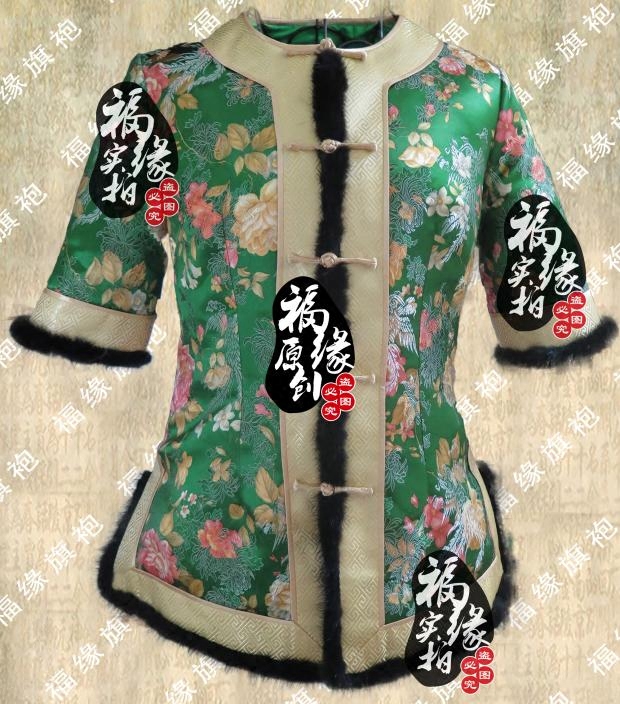 秋冬新款唐装女吉凤圆领貂毛领对襟半袖上衣外套百搭唐装旗袍定做