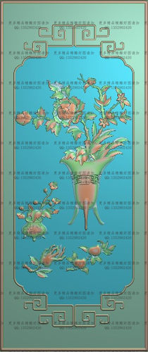 高清精雕图灰度图浮雕图电脑雕刻图精品2牡丹花瓶门板318x756特价