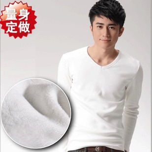 修身白色简约风男款v领打底衫
