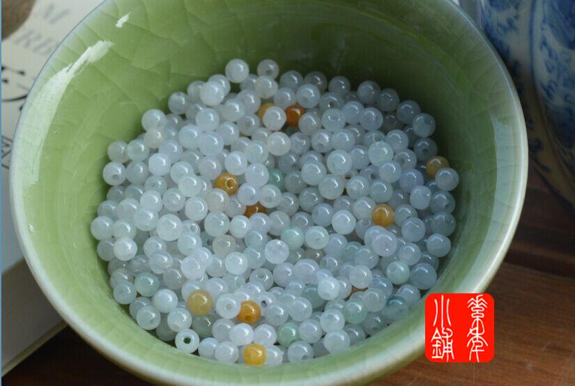 天然a货缅甸翡翠三彩黄白绿翡翠diy手项链散圆珠子