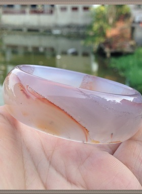 橙之恋正品天然无烤原色橙色小花玛瑙手镯加宽加厚女友好礼124