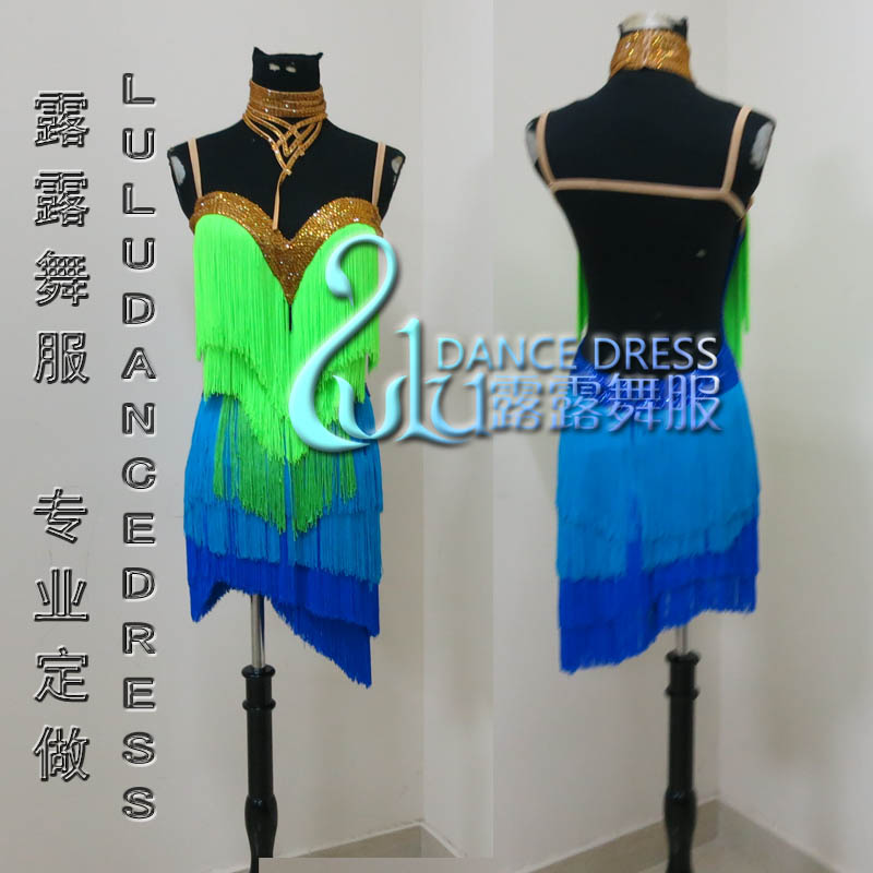 成人拉丁舞裙新款女少儿拉丁舞服装演出服表演服比赛服流苏中东钻