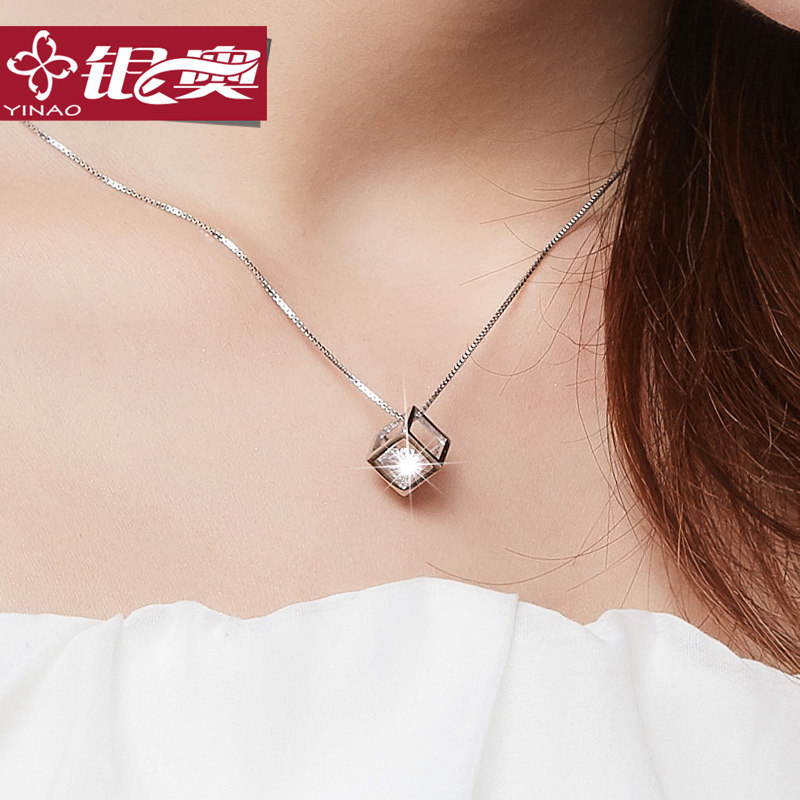 925純銀水立方項鏈女士鎖骨鏈 甜美幾何正方形吊墜配飾簡約飾品在類目 飾品/流行首飾/時尚飾品新, 項鍊中 - 來自Buy2taobao.com提供專業的淘寶代購服務