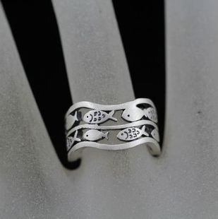泰银990足银曼谷银手工正品【畅游海洋鱼】好运男女指环戒指13-22