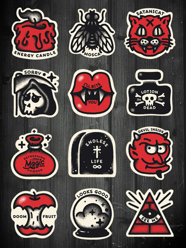 整版纹身风格蠢萌文字贴纸拉杆箱