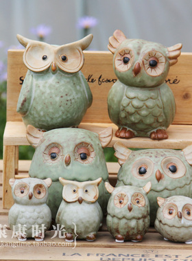 康康时光陶瓷猫头鹰zakka摆件
