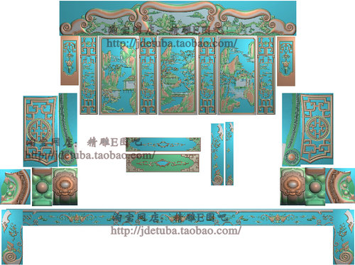 山水沙发精雕图蝙蝠裙板草龙脚灰度图浮雕图精品锦绣沙发2山水风