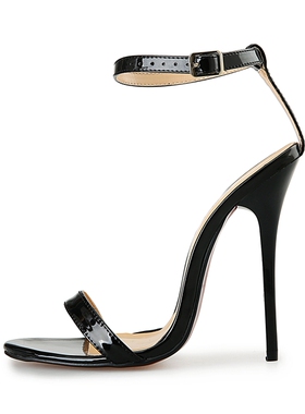 13cm黑色一字带腕带CD变装伪娘 7厘米大码细高跟女凉鞋45464748码