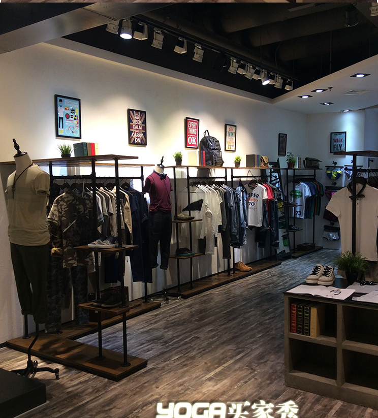 复古实木铁艺服装展示架包邮