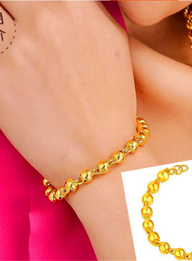 时尚风光面实心转运珠沙金手链