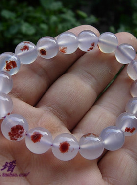 正品纯天然巴西玛瑙玉髓手链10mm  纯天然俏色带朱砂时尚女款风情