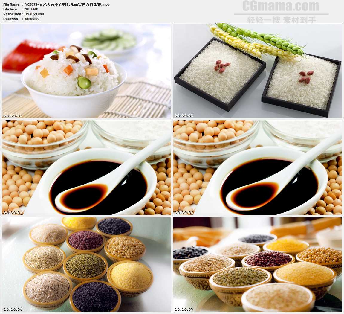 大米大豆小麦有机食品实物五谷杂粮高清实拍视频素材