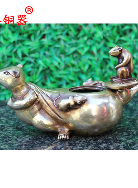 宇卓铜器铜酒壶铜茶壶老鼠壶 纯铜壶黄铜壶工艺品摆件