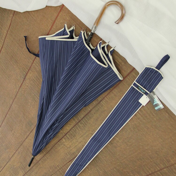 日本外贸复古风木柄不规则长柄伞防晒uv商务经典条纹抗风晴雨伞