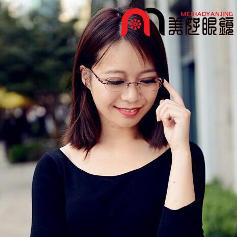 韩国无框切边镶钻近视眼镜