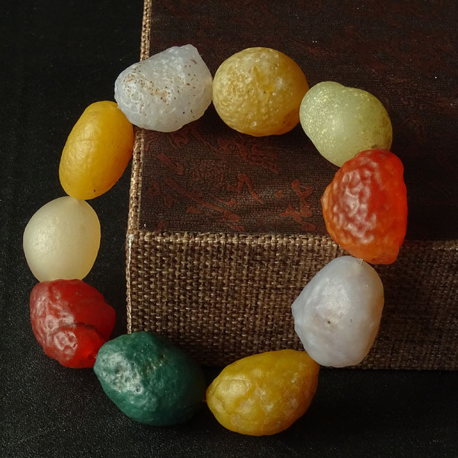 水玉冰魄天然阿拉善玛瑙手链 原石手串多彩艳色籽玛瑙男女款实物