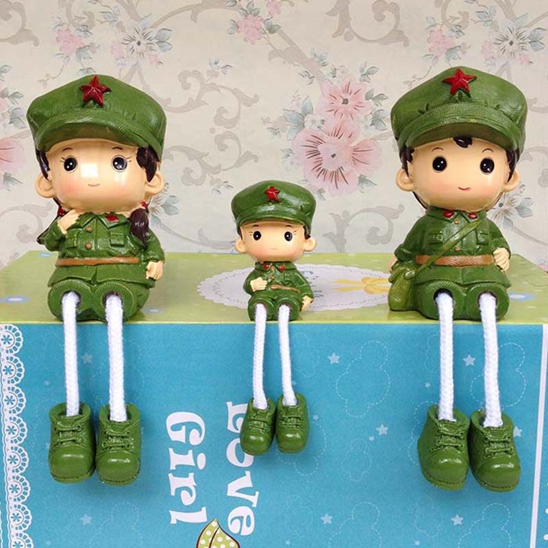 小红军革命爱情系列一家三口树脂吊脚娃娃摆件创意家居装饰品包邮