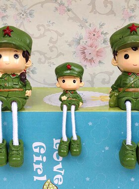 小红军革命爱情系列一家三口树脂吊脚娃娃摆件创意家居装饰品包邮