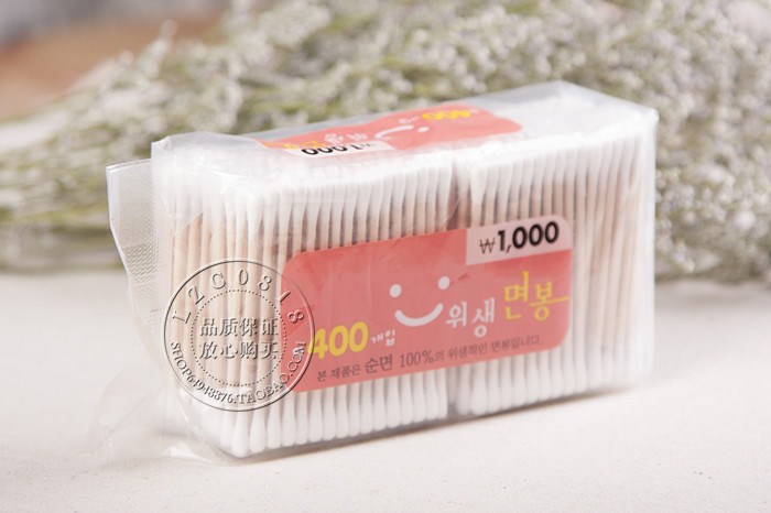 韩国化妆卸妆棉签超好用木制挖耳棉棒双头400支优惠装不含荧光剂