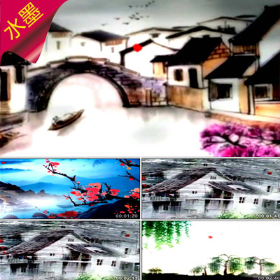 水波印象水墨 水墨水乡 水墨江南 水墨画 小桥流水人家 视频素材