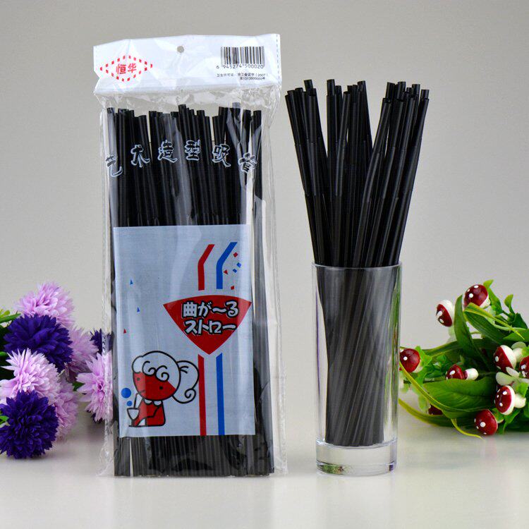 造型艺术吸管酒吧可弯曲彩色黑色魔术饮料一次性可拉伸吸管黑吸管