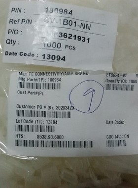 180984 泰科/安普 TE/AMP 原装正品连接器 接插件 现货期货