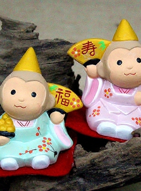 日式风吉祥物生肖猴手绘工艺摆设
