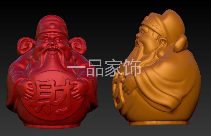 财神神圆雕图立体图三维核雕精雕图stl模型3d打印非实物