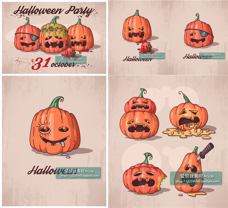[373]卡通万圣节南瓜插画 AI矢量设计素材