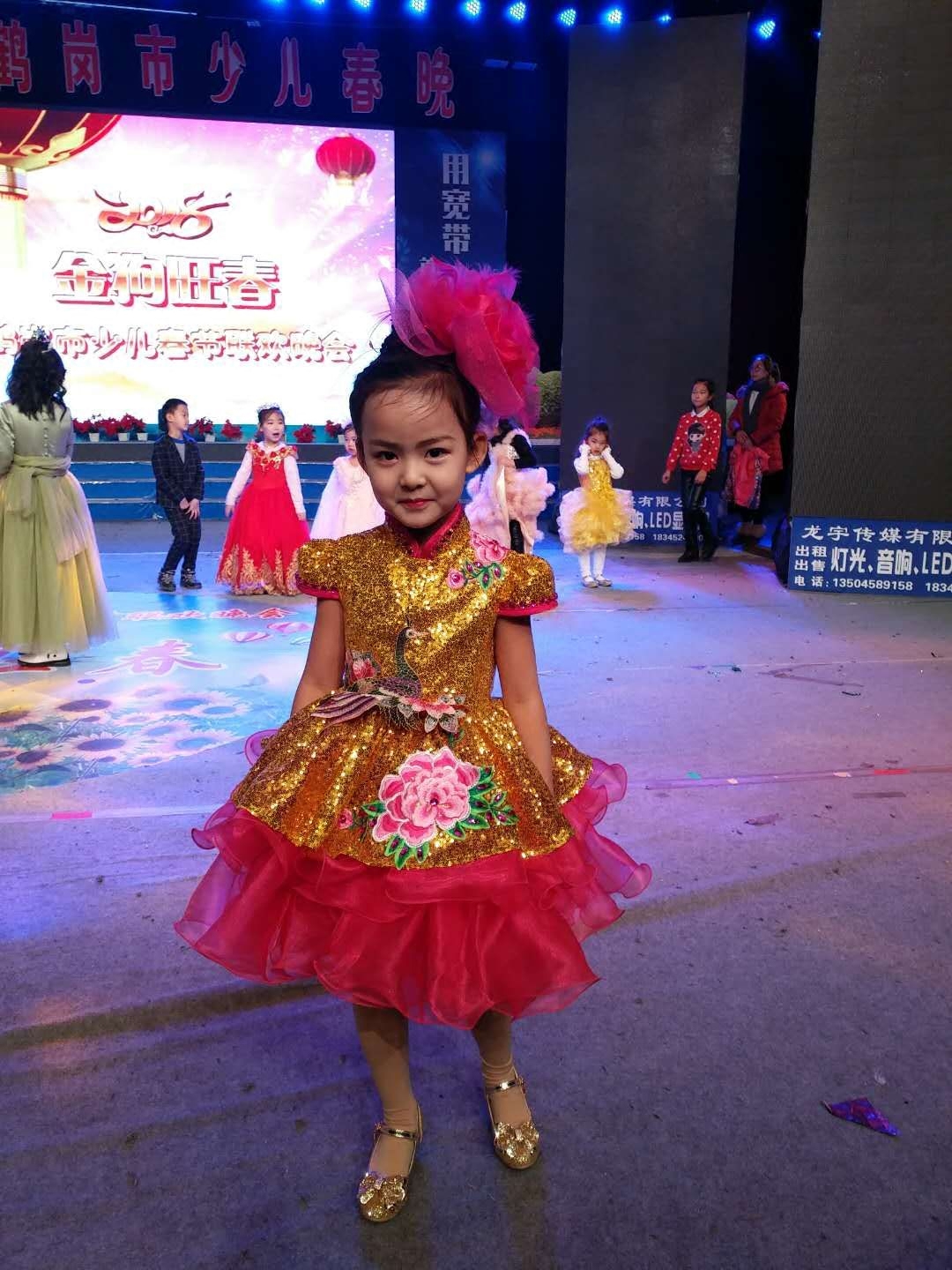2018快乐阳光《金湖峡谷》歌曲闪亮主持礼服女童演出模特走秀服装