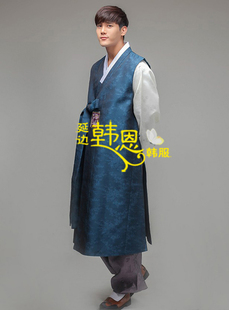 长款 韩服 男士 韩国进口韩服面料 马夹韩服HE 新郎婚礼韩服 NS1153