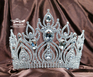 皇族高贵大气典雅彩钻新娘选美选秀模特颁奖大皇冠后冠白钻绿宝石