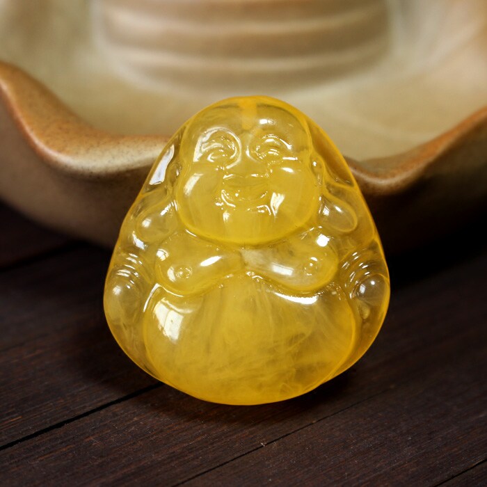 天然琥珀二代蜜蜡弥勒佛吊坠