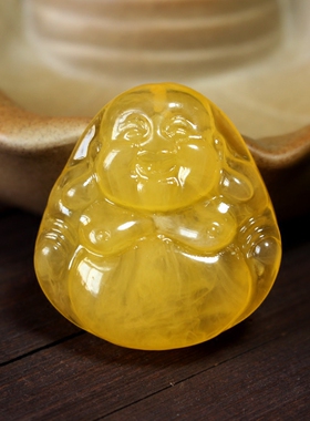 天然琥珀二代蜜蜡弥勒佛吊坠
