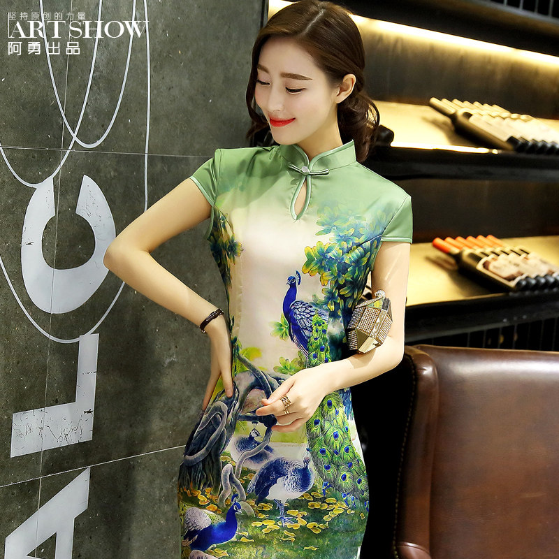 旗袍长款2025夏季优雅改良中式日常显瘦连衣裙真丝绸缎修身晚礼服