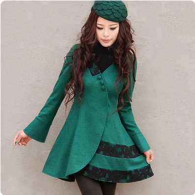 烟花sd2020蕾丝祖母绿毛呢大衣