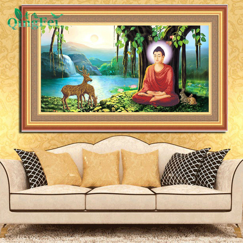 青飞释迦牟尼佛十字绣如来佛祖弥勒佛菩萨菩提树下麋鹿钻石画