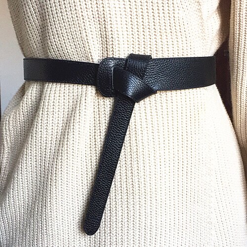 腰带头层牛皮女双面牛皮打结简约