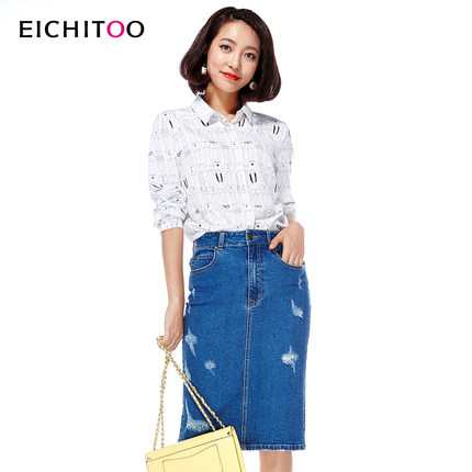 爱居兔2016季新品女装趣味印花休闲长袖衬衫