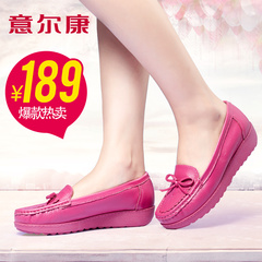 Erkang new genuine leather shoes spring summer fashion bows comfortable bean shoes women's shoes