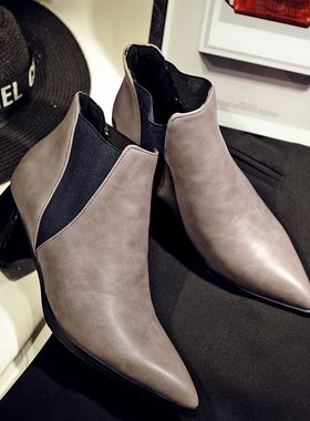 红色短靴大码44 45 46 47 48码尖头粗跟短靴大码裸靴显瘦切尔西靴