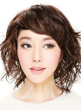 娇滴滴梨花头蓬松斜刘海挑染假发