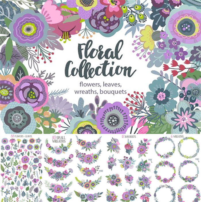 A0693矢量可爱紫色花朵花环清新LOGO水印插画 AI设计素材+PNG